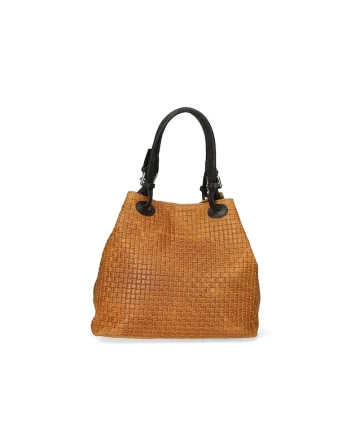 Geanta hobo din piele cu aspect tesut, Caramel