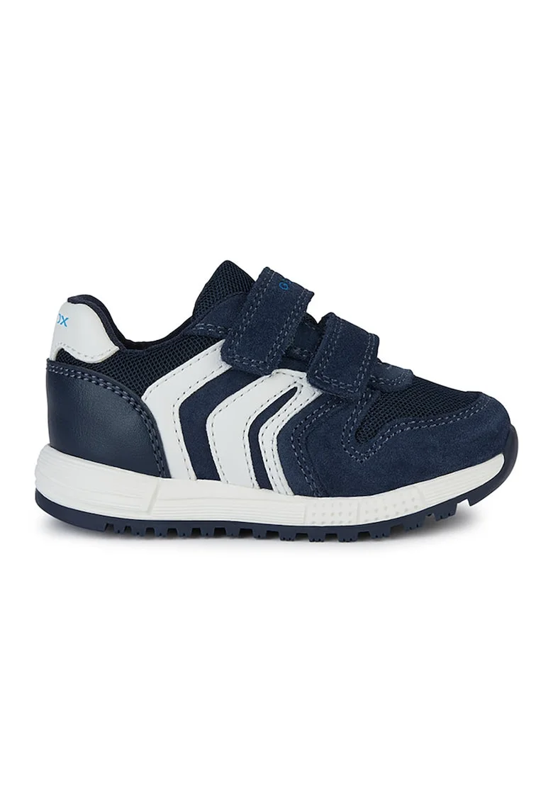 Pantofi sport cu velcro si garnituri din piele intoarsa, Alb/Bleumarin