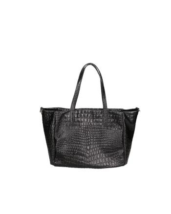 Geanta shopper de piele cu aspect de piele de crocodil, Negru