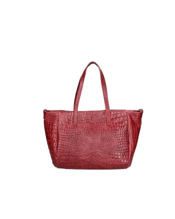 Geanta shopper de piele cu aspect de piele de crocodil, Visiniu