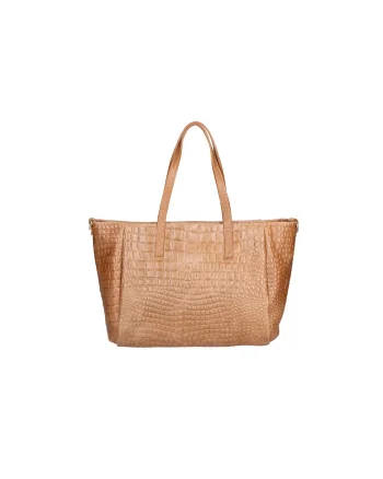 Geanta shopper de piele cu aspect de piele de crocodil, Maro