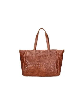 Geanta shopper de piele cu aspect de piele de crocodil, Maro taupe