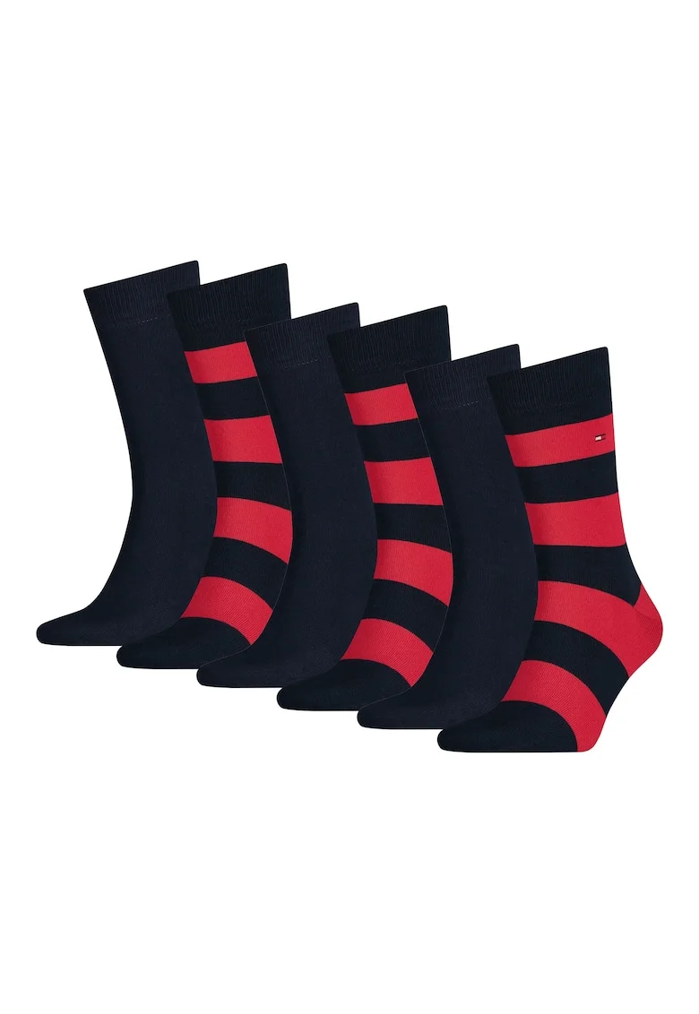 Set de sosete lungi cu dungi - 6 perechi, Rosu/Negru/Bleumarin