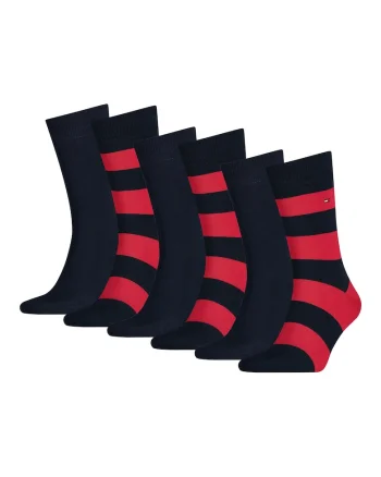 Set de sosete lungi cu dungi - 6 perechi, Rosu/Negru/Bleumarin
