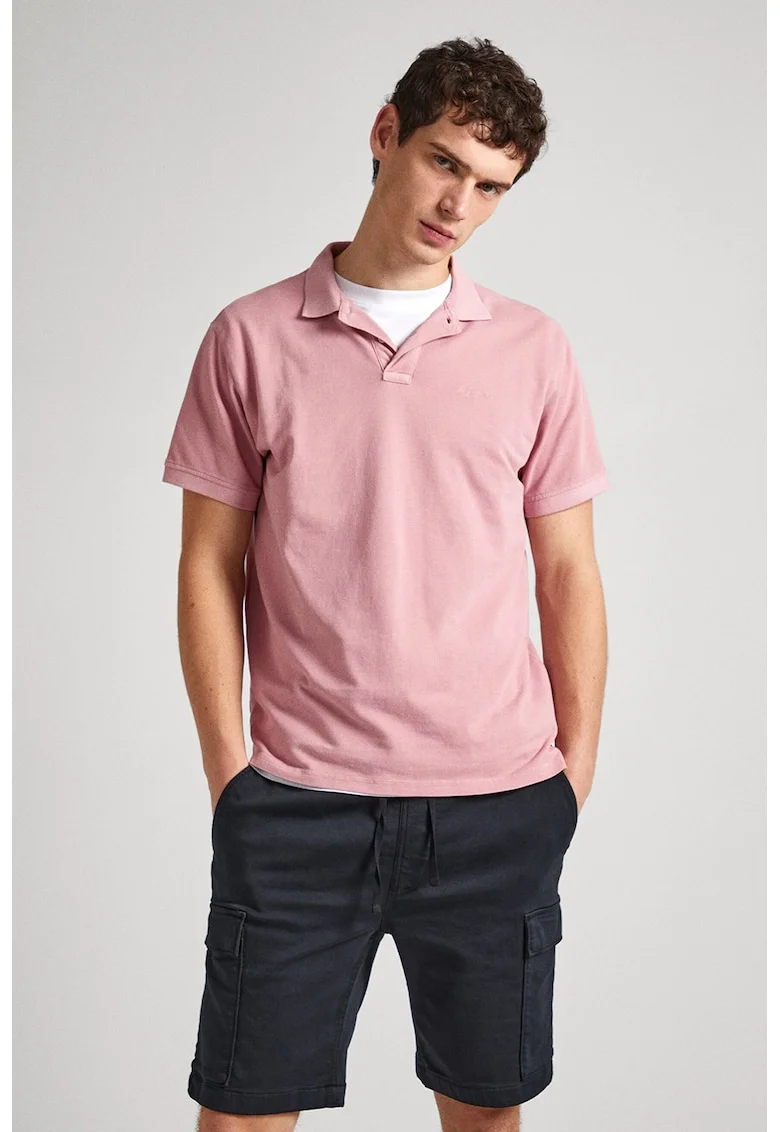 Tricou polo din bumbac pique, Roz