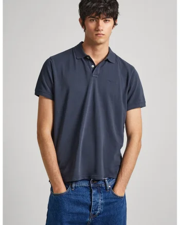 Tricou polo din bumbac pique, Bleumarin