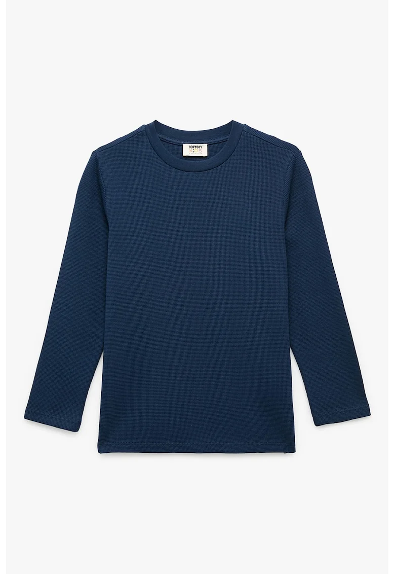 Bluza de bumbac cu decolteu la baza gatului, Bleumarin