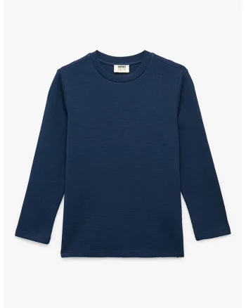 Bluza de bumbac cu decolteu la baza gatului, Bleumarin