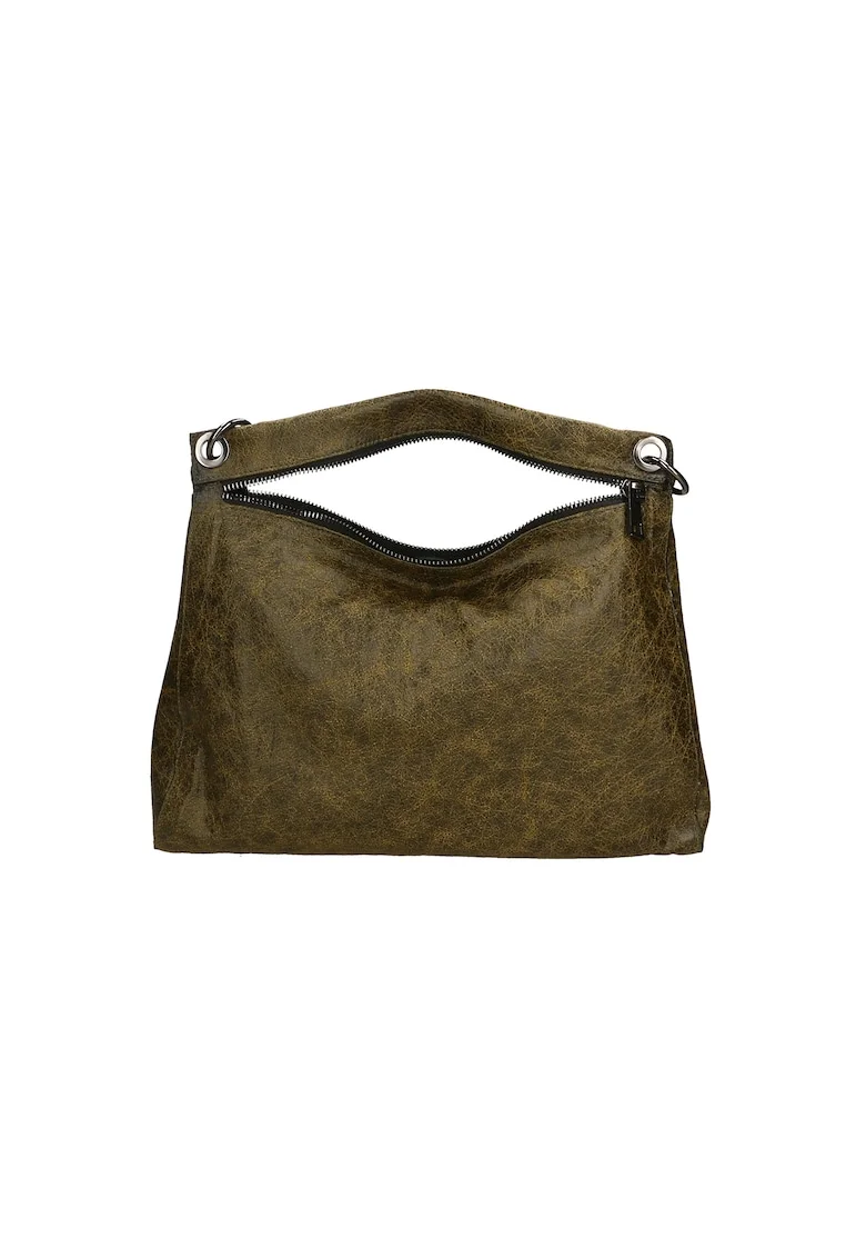 Geanta de piele cu aspect invechit, Verde