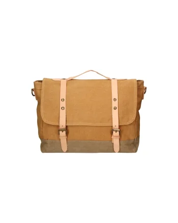 Geanta messenger unisex cu garnituri de piele, Caramel