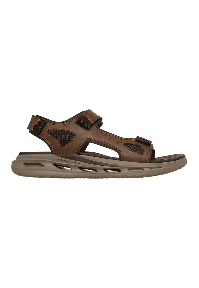 , Sandale cu talpa plata si inchidere velcro, Maro