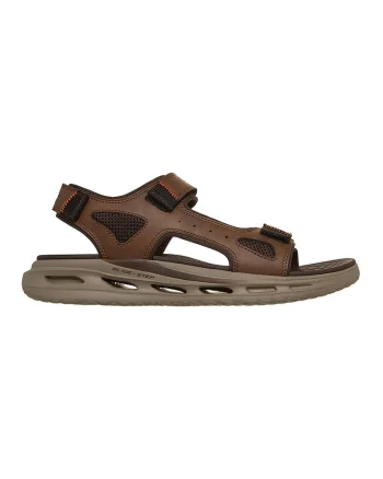 , Sandale cu talpa plata si inchidere velcro, Maro