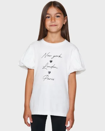 Tricou supradimensionat cu maneci bufante, Crem