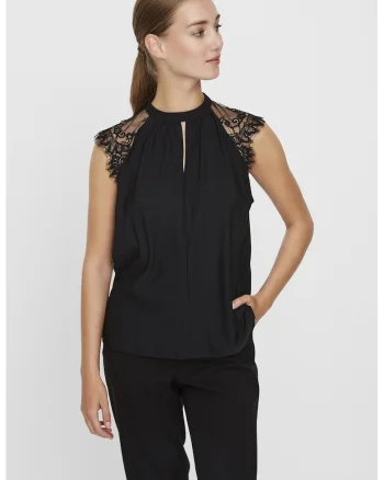Bluza cu garnituri de dantela, Negru