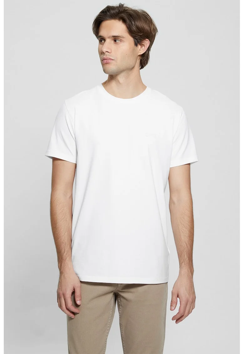 Tricou slim fit cu decolteu la baza gatului, Alb optic