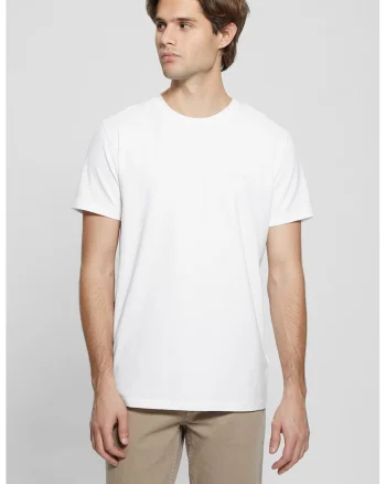 Tricou slim fit cu decolteu la baza gatului, Alb optic