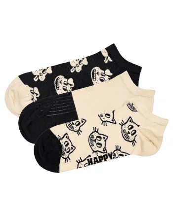 Set de sosete pana la glezna unisex cu imprimeu grafic - 3 perechi, Negru/Alb murdar
