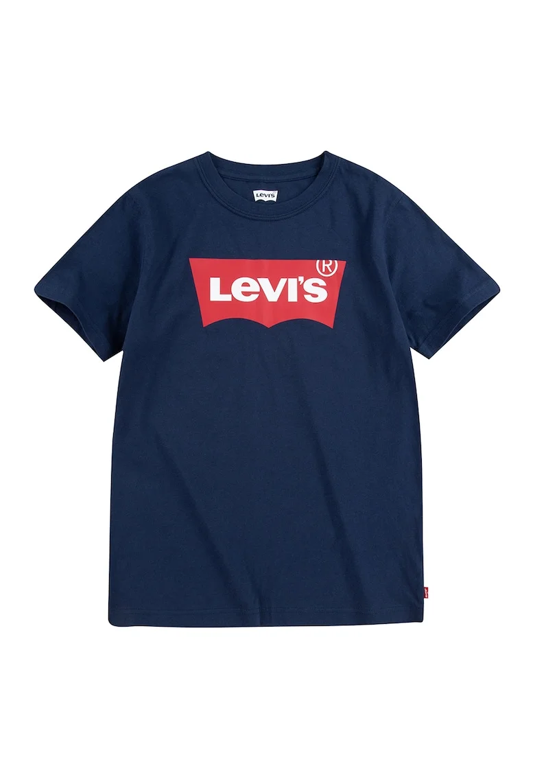 Tricou de bumbac cu decolteu la baza gatului, Rosu/Bleumarin