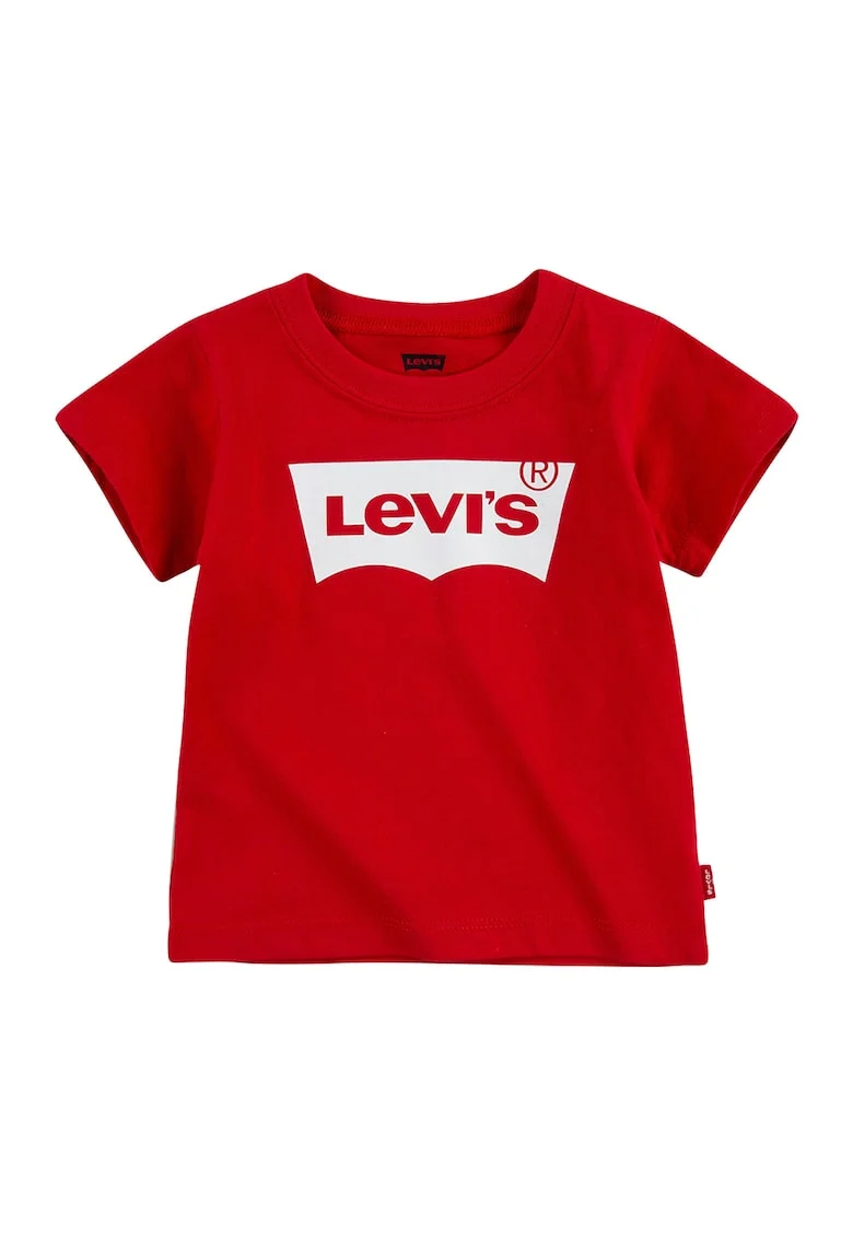 Tricou de bumbac cu decolteu la baza gatului, Alb/Rosu vermillion