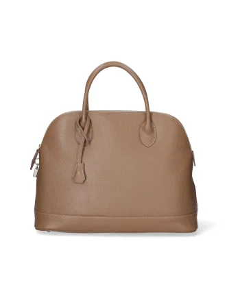 Geanta bowler de piele texturata, Maro taupe