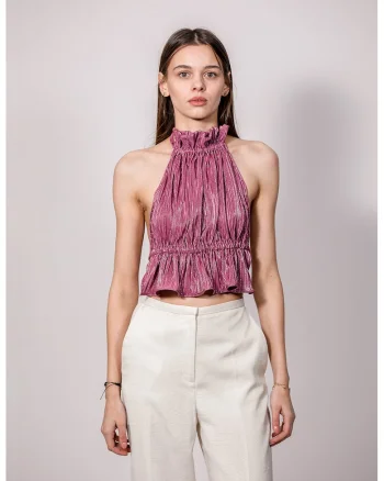 Top crop cu model halter, Roz zmeuriu