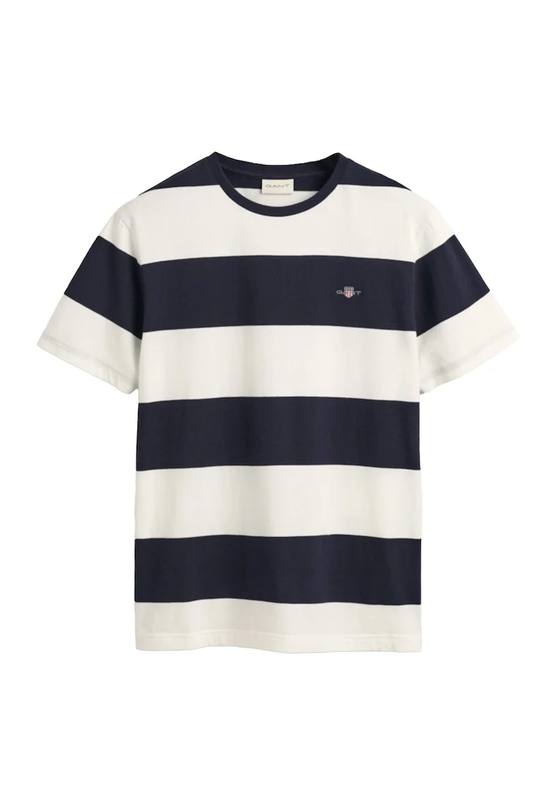 Tricou cu decolteu la baza gatului si model in dungi, Alb optic