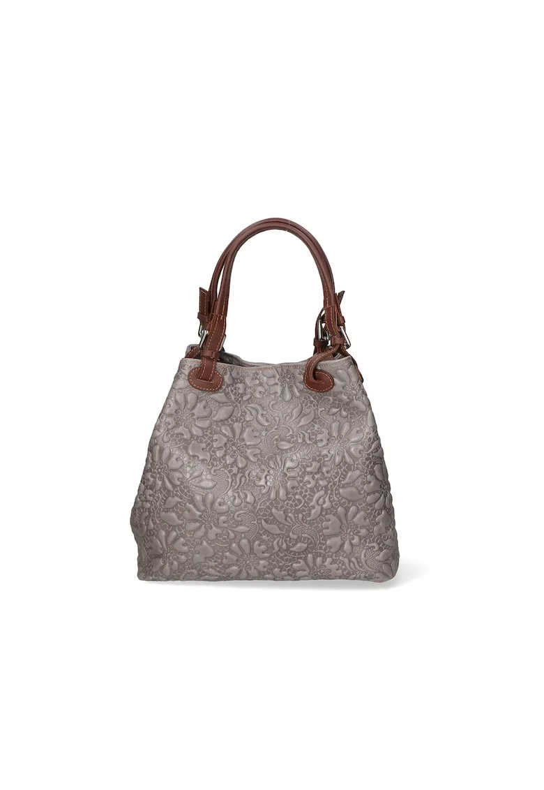 Geanta hobo cu model floral in relief, Gri