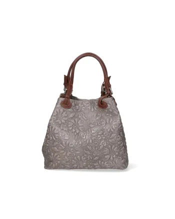 Geanta hobo cu model floral in relief, Gri