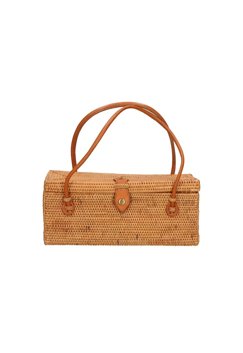 Geanta din rattan cu maner, realizata manual, Multicolor