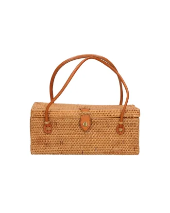 Geanta din rattan cu maner, realizata manual, Multicolor