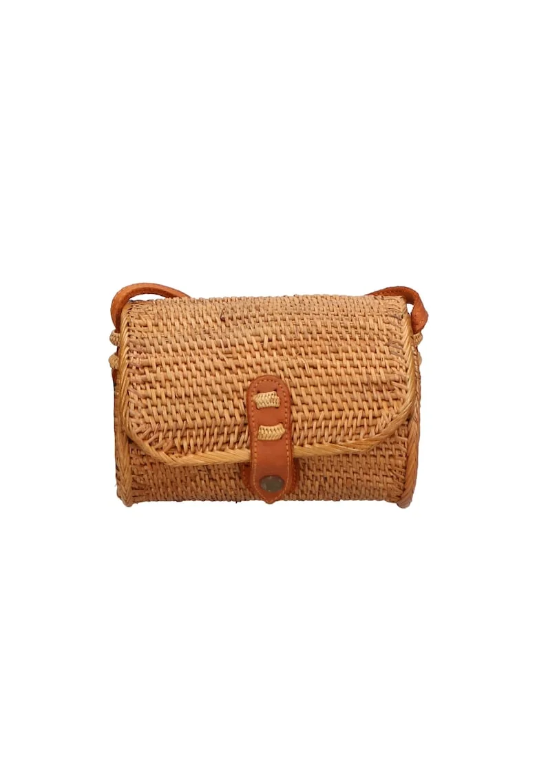 Geanta barrel din rattan, realizata manual, Multicolor