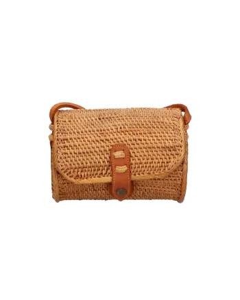 Geanta barrel din rattan, realizata manual, Multicolor