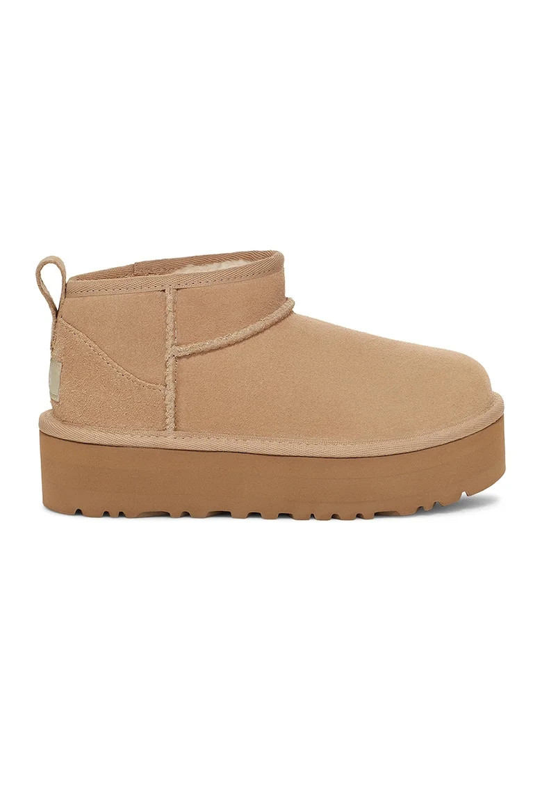Ghete de piele intoarsa fara inchidere Classic Ultra, Maro deschis