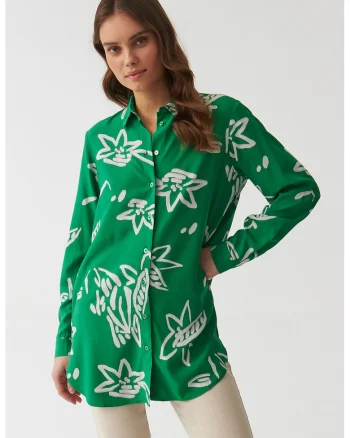 Camasa cu model floral Libu, Verde