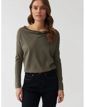 Pulover tricotat fin cu maneci raglan Livo, Verde feriga