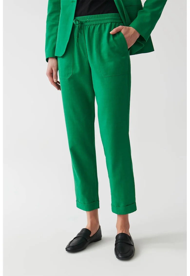 Pantaloni crop cu snur Sudiki, Verde aquamarin