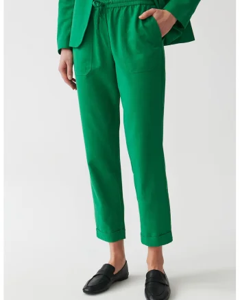 Pantaloni crop cu snur Sudiki, Verde aquamarin