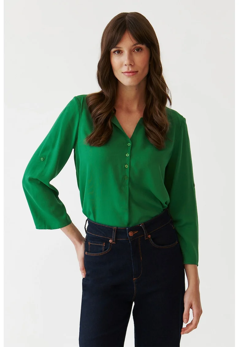 Bluza vaporoasa cu maneci cazute, Verde aquamarin