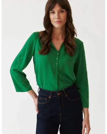 Bluza vaporoasa cu maneci cazute, Verde aquamarin