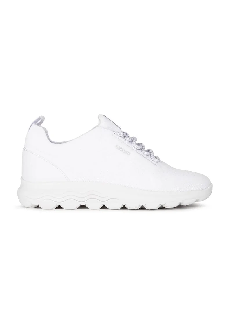 Pantofi sport din plasa tricotata cu detaliu de piele, Alb