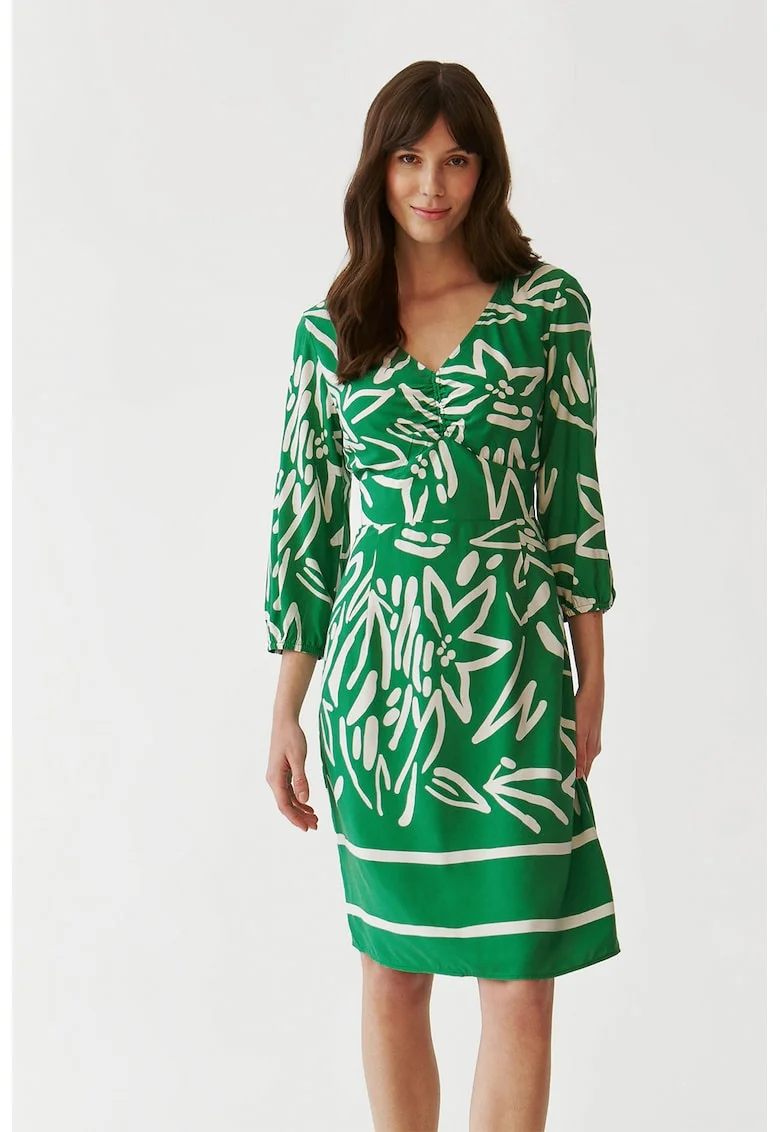 Rochie cu decolteu in V si maneci 3/4 Mondi, Verde aquamarin