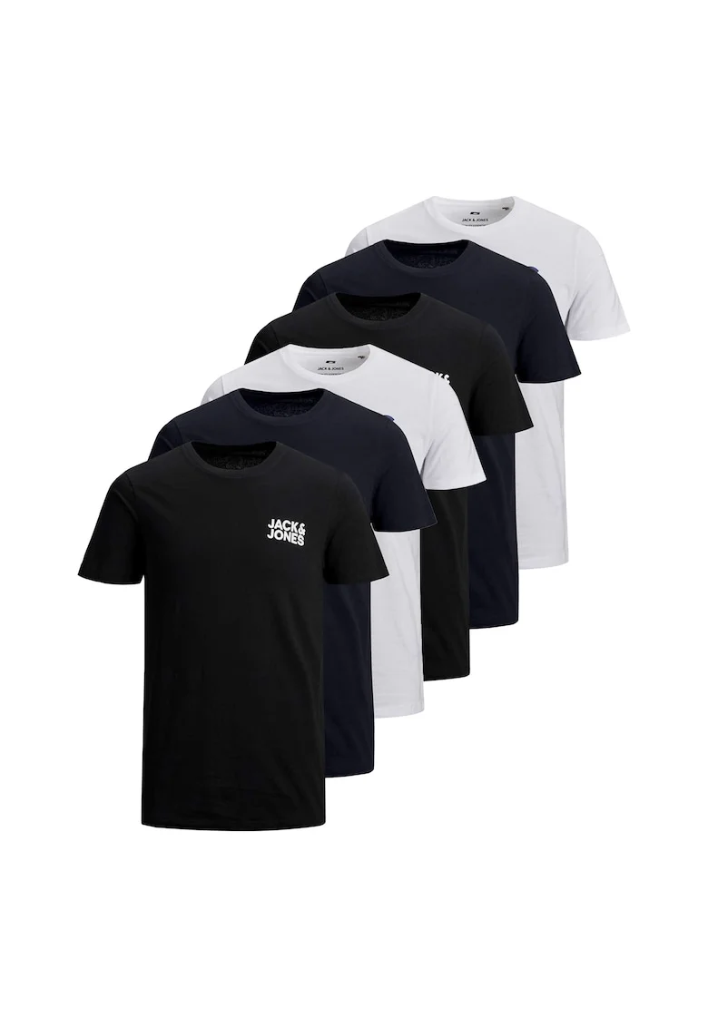 Set de tricouri de bumbac cu logo JJECORP - 6 piese, Alb/Negru/Bleumarin