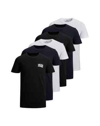 Set de tricouri de bumbac cu logo JJECORP - 6 piese, Alb/Negru/Bleumarin