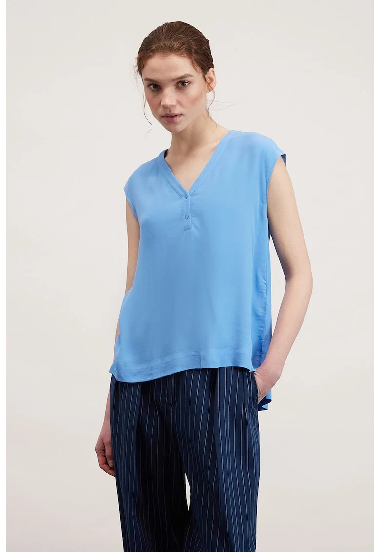 Bluza fara maneci cu decolteu in V, Albastru pastel