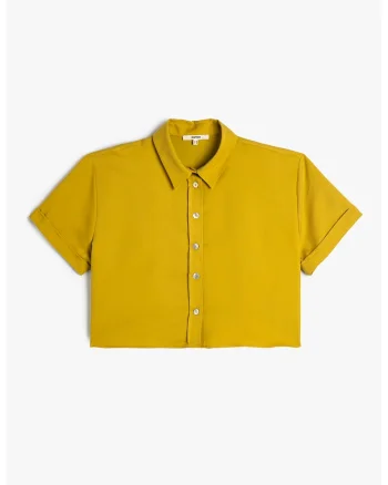 Camasa crop din amestec de modal, Galben mustar