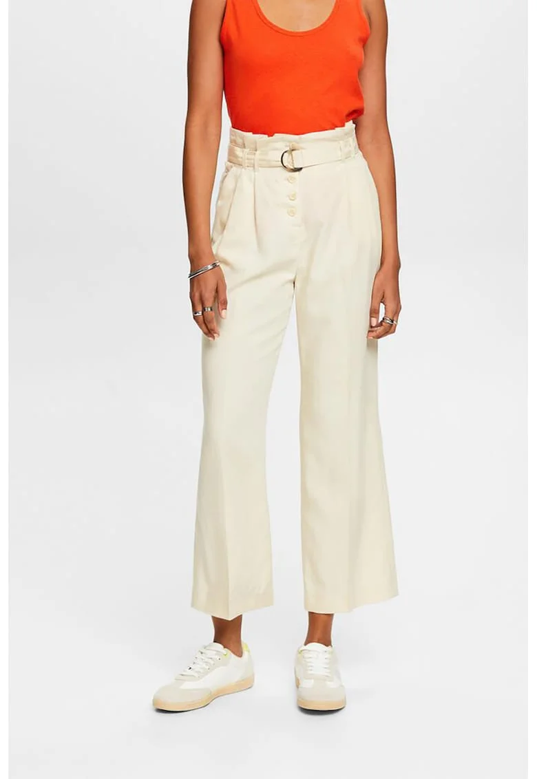 Pantaloni crop cu nasturi, Crem