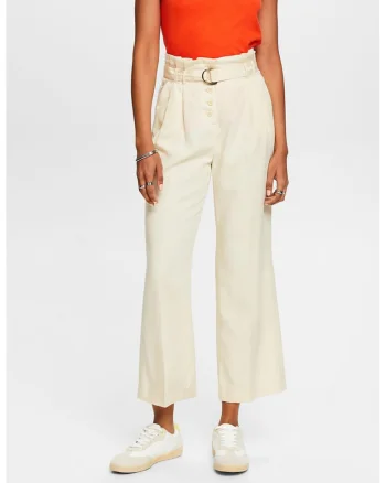 Pantaloni crop cu nasturi, Crem