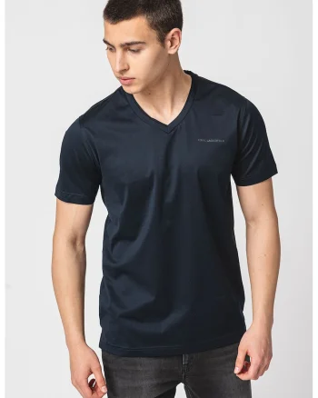 Tricou din bumbac cu decolteu in V, Albastru ultramarin