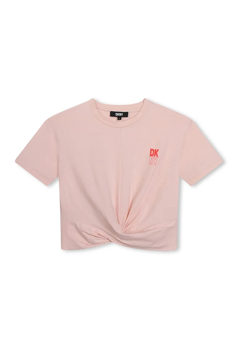 Tricou crop cu logo, Roz prafuit