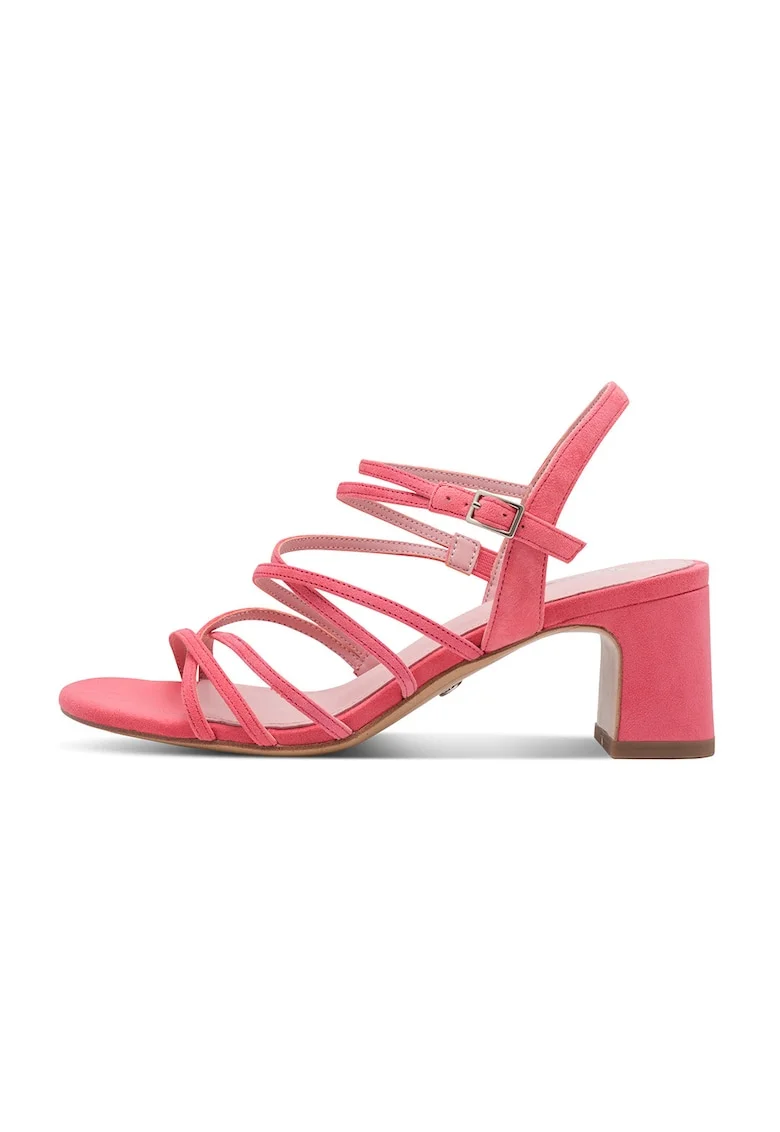 Sandale cu barete multiple si toc masiv, Fucsia